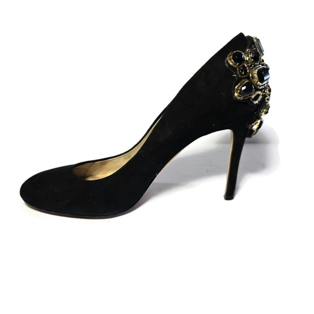 Louise et Cie Black Crystal Heels Stiletto Pumps Round Toe Sz 8.5 - Picture 9 of 16